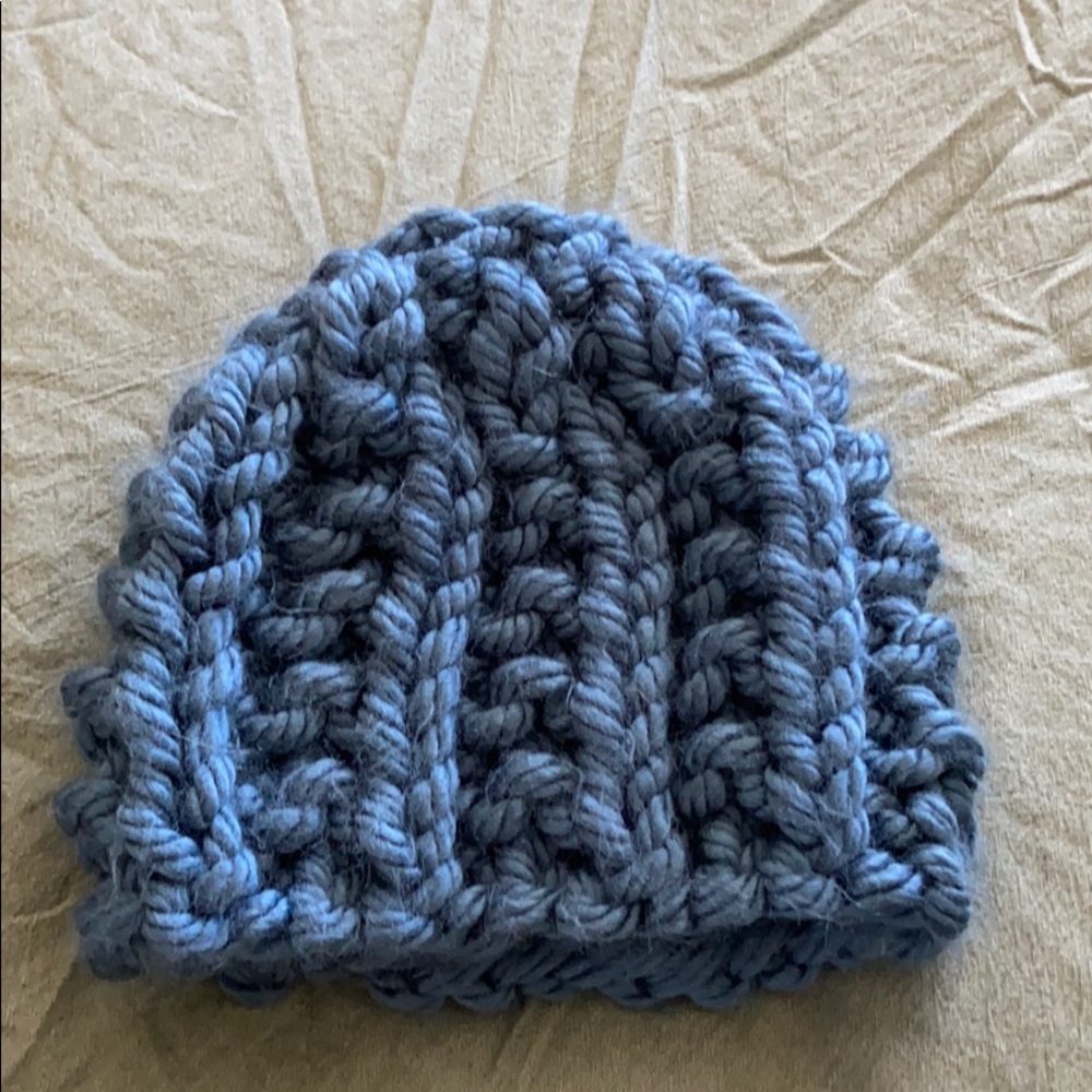 blue hand knit beanie